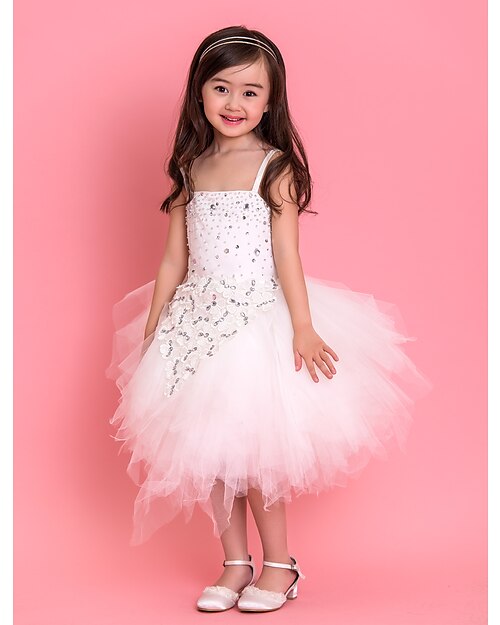 Princess Tea Length Flower Girl Dress Cute Prom Dress Satin with Crystals Fit 3-16 Years