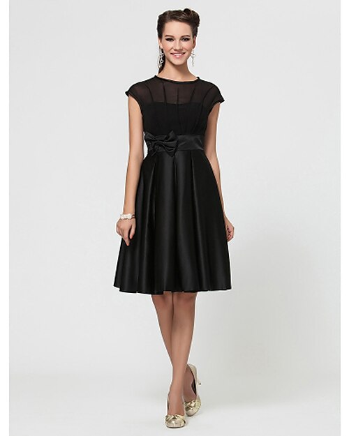Ball Gown / A-Line Jewel Neck Knee Length Chiffon / Satin Bridesmaid Dress with Sash / Ribbon / Bow(s)
