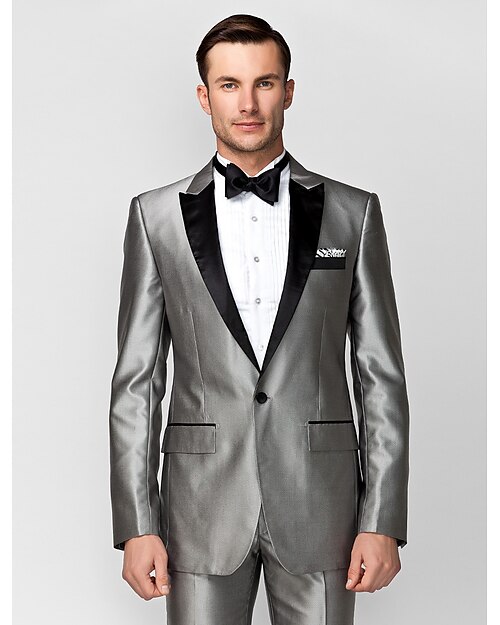 Gray Polyester Tailored Fit Two-Piece Tuxedo