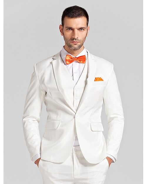 White Polyester Tailored Fit Three-Piece Tuxedo 