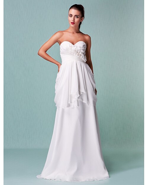 Pouzdrové Svatební šaty Srdcový výstřih Na zem Šifón Bez rukávů s Květiny Křížení 2022