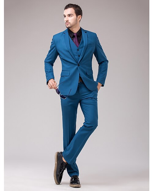 ブルー 男性用 スーツ スリムフィット シングルブレスト 一つボタン 2022