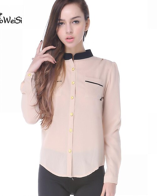 NUO WEI SI ®    Women's Contrast Color Stand Collar Chiffon Shirt