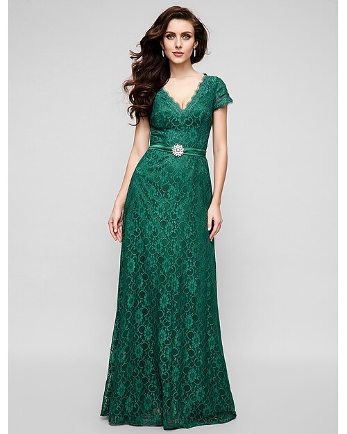 a-line elegant kjole feriecocktailfest gulvlang kortermet v-hals blonder med krystallbrosje 2023
