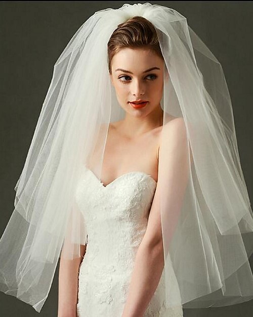 Velo de Boda de Dos Niveles Corte de Borde  Cumpleaños Velos Blusher  Velos de Codo  Velos de Punta de Dedo con Tul vestir para impresionar