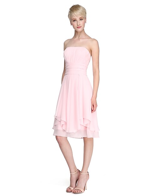 Ball Gown / A-Line Strapless Knee Length Chiffon Bridesmaid Dress with Ruched / Draping / Open Back