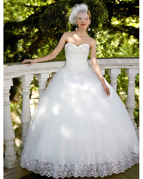 Ball Gown Sweetheart Neckline Floor Length Lace / Tulle Made-To-Measure Wedding Dresses with Sequin / Appliques by LAN TING BRIDE® / Sparkle & Shine