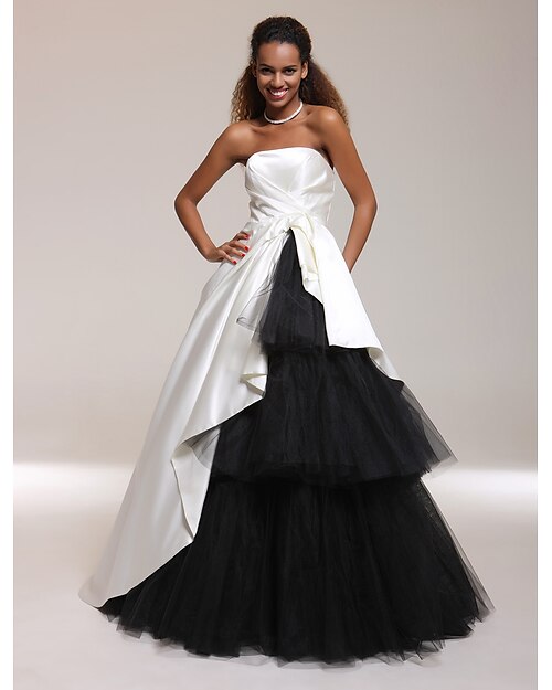 Ball Gown Celebrity Style Inspired by Venice Film Festival Open Back Quinceanera Formal Evening Dress Strapless Straight Neckline Sleeveless Floor Length Satin Tulle with Side Draping 2021