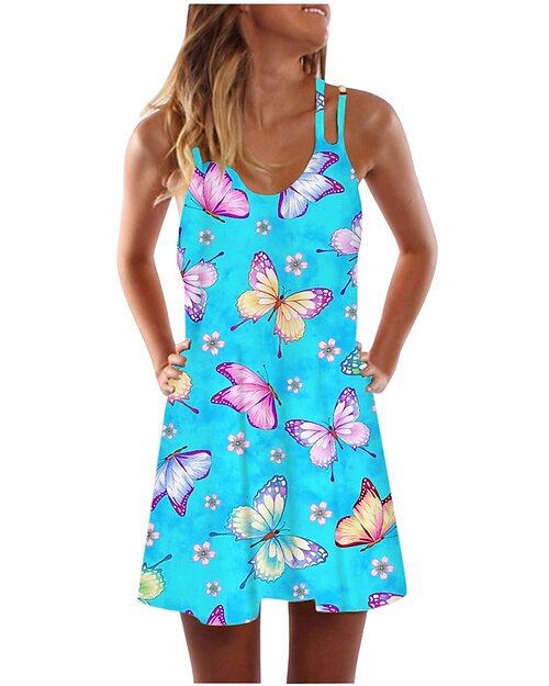 Women's Shift Dress Short Mini Dress Sleeveless Butterfly Tie Dye Animal Print Spring Summer Round Neck Casual 2022 S M L XL XXL XXXL