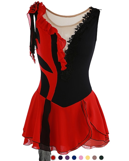 Eiskunstlaufkleid Damen Mädchen Eislaufen Kleider Austattungen Yan-pink  Violett Wie im Bild Patchwork Asymmetrischer Saum Gitter Spandex Hochelastisch Praxis Professionell Wettbewerb