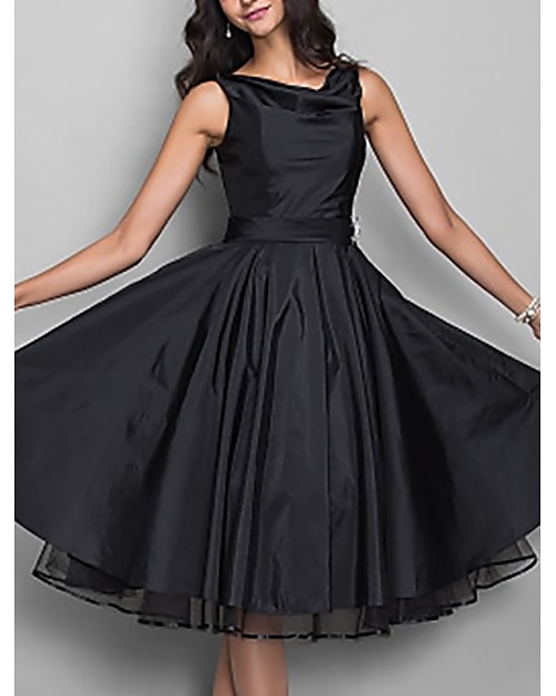 a-line cocktail musta mekko vintage mekko halloween häävieras polvipituinen hihaton v kaula tafti laskoksilla kristalleja 2024