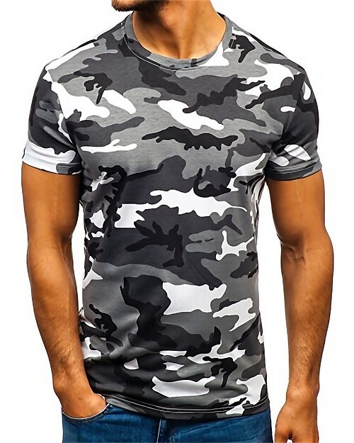 Men's T shirt Tee Camo Shirt Military Round Neck Going out Short Sleeve Clothing Apparel Cotton Streetwear Casual Muscle Esencial