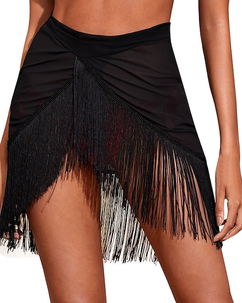 Femme Maillots de Bain Vêtement couvrant Fond de plage Maillot de bain Ourlet à franges Franges mode Tenues de plage Plein Couleur monochrome Sans Manches Maillots de bain