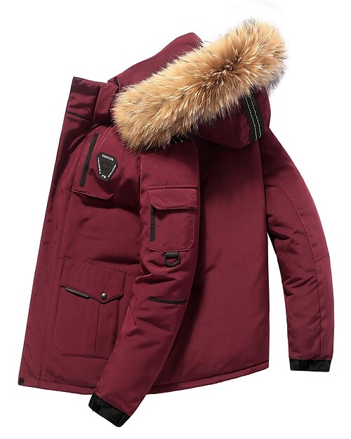 Per uomo piumino Piumino Parka Colletto di pelliccia Ufficio Da tutti i giorni Lungo Casual quotidiano Informale Tenere al caldo Inverno Colore puro Nero Bianco Rosso Piumino