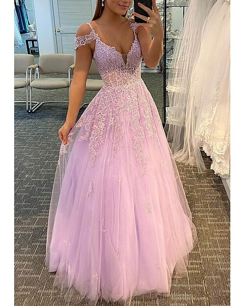Robe de bal A-Line robe de style empire invitée formelle à un mariage longueur au sol sans manches décolleté en V tulle sans dos avec plis appliques robe de bal masquée 2025