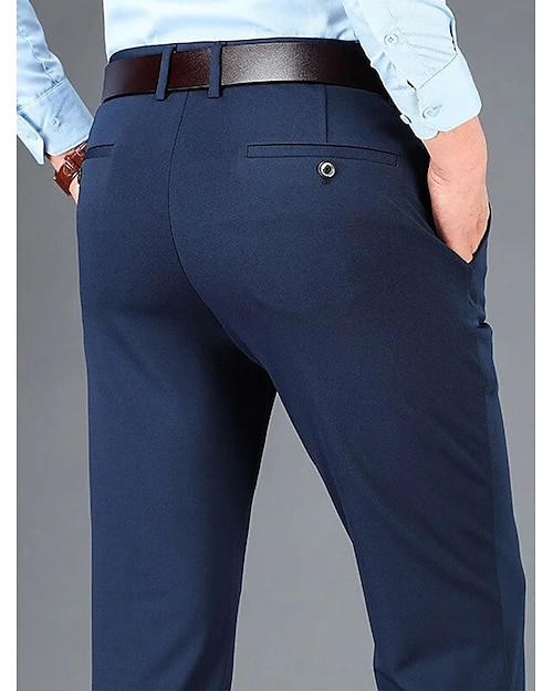 Men's Dress Pants Trousers Suit Pants Pocket Plain Comfort Breathable Outdoor Daily Going out Fashion Casual Black Blue
