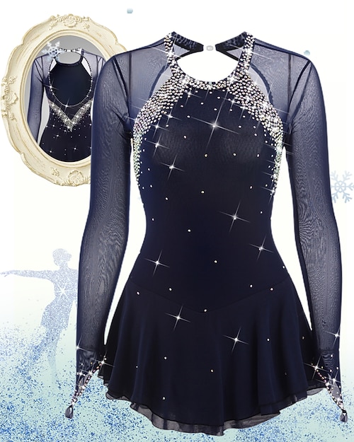 Taitoluistelupuku Naisten Tyttöjen Luistimet Hameet Musta Valkoinen Keltainen Avoin selkä Silmukka Spandex Erittäin elastinen Harjoittelu Kilpailu Luisteluasu Jalokivikoristeinen Tekojalokivi