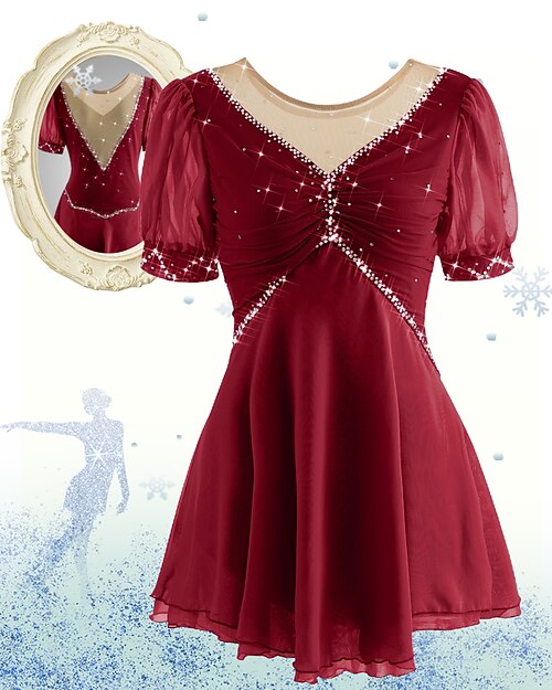 Eiskunstlaufkleid Damen Eislaufen Kleider Yan-pink  Violett Weiß / Weiß Gitter Elasthan Freizeit Sport Praxis Wettbewerb Eiskunstlaufkleidung Handgemacht Kurzarm Eislaufen / Strass