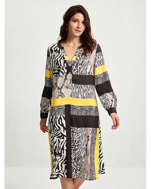 robe midi décontractée en satin à imprimé léopard et col en V