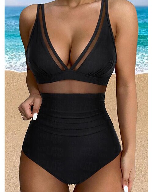 Femme Normal Maillots de Bain Bikinis Maillot de bain Maille Patchwork Tenues de plage Vacances Couleur unie Léopard Sans Manches Maillots de bain