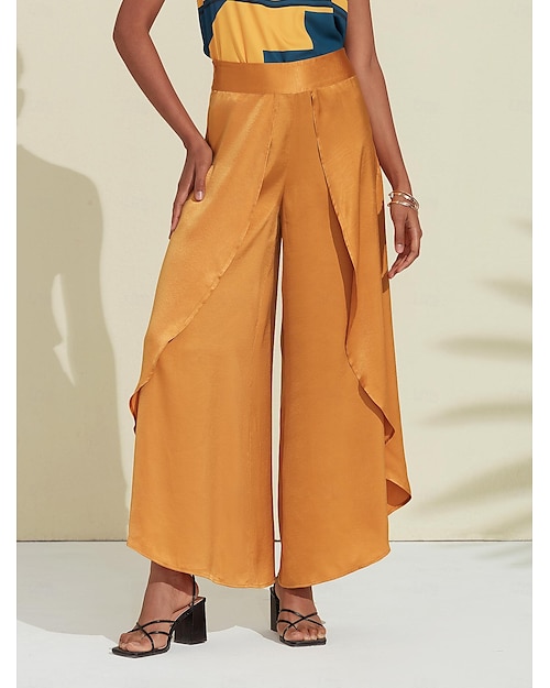 pantalon haut décontracté en satin à volants