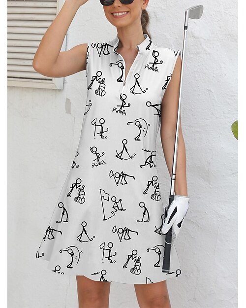 Dames golf jurk Zwart Wit Mouwloos Tekenfilm Dames golfkleding kleding outfits draag kleding
