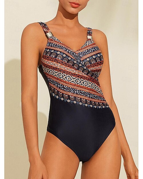 maillot de bain une pièce triangle fleuri à col en V