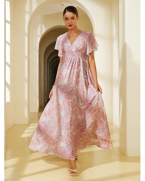Robe longue corset à fleurs en mousseline de soie pour invités de mariage, col en V