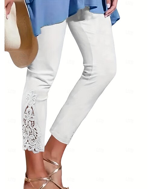 Femmes Shorts Capri Doublure polaire confortable Décontracté Quotidien Longueur cheville Uni Dentelle Respirabilité Confortable Non Elastique Week-end Blanche Été Coupe régulière
