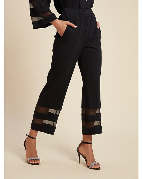 Per donna Pantaloni Lunghezza alla caviglia Chiffon Modal con tasche Casual Quotidiano Tradizionale / Classico Abbigliamento quotidiano Weekend Nero Primavera & Estate S M L