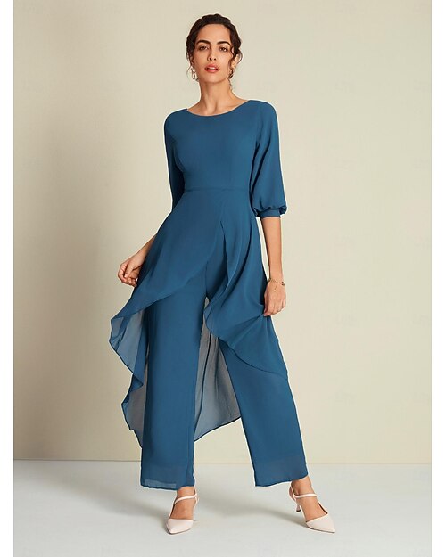 Damen Jumpsuit Chiffon weites Bein unregelmäßiger Saum Hochzeitsgast modern trendy schmeichelhafte Silhouette vielseitig Frühling Sommer Herbst