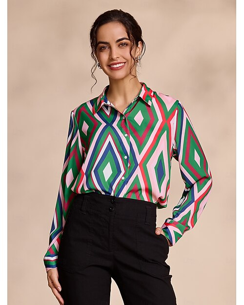 chemise décontractée en satin à imprimé géométrique