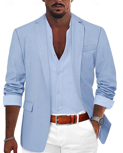 Herren Sport Jacke Leinen-Blazer Modisch Brautkleider schlicht Einfarbig Leinenblazer Armeegrün Schwarz Blau Reguläre Passform Einreiher - 1 Knopf