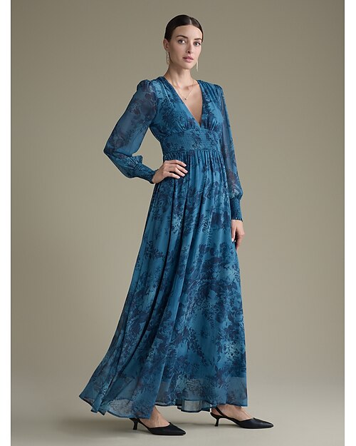 robe d'invité de mariage maxi en mousseline de soie florale élégante pour les invités de mariage