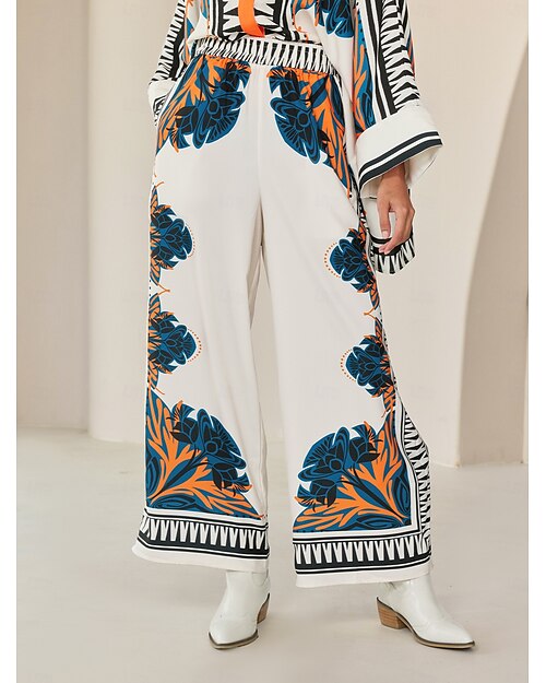 Pantalon décontracté en satin à jambes larges et amples pour les vacances, style bohème, pour tous les jours