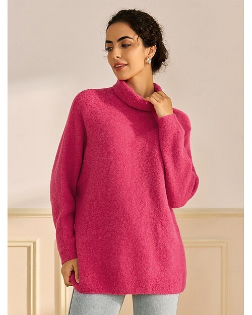 pull col roulé en tricot côtelé en laine mélangée à épaules tombantes et manches chauve-souris
