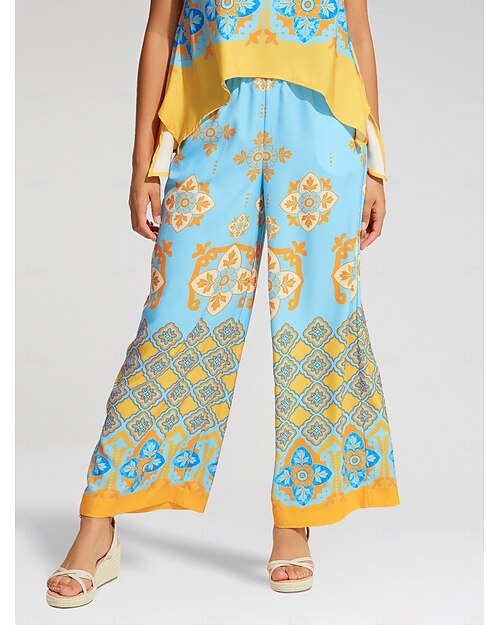 Femme Ample Culottes Maxi Bohême Vacances Casual Quotidien vacances à la plage Jaune Orange Printemps été XS S M