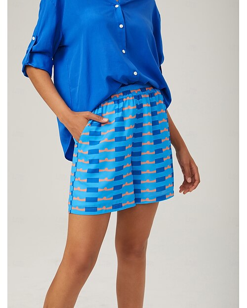 short bleu à imprimé géométrique style vacances