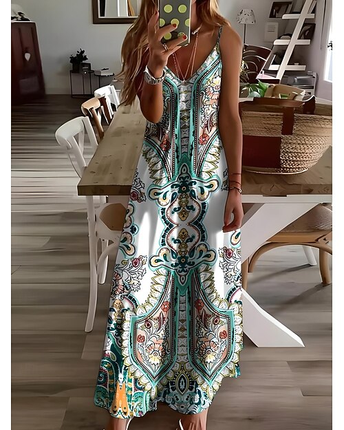 Dámské Midi šaty Letní šaty Áčkové šaty Slip Dress prázdniny Na běžné nošení Dovolená Denní Jdeme ven Běžný Tónované Grafika Kašmírový vzor Bez rukávů Do V Světle zelená Léto Jaro Dámské Midi šaty Letní šaty Áčkové šaty Slip Dress prázdniny Na běžné nošení Dovolená Denní Jdeme ven Běžný Tónované Grafika Kašmírový vzor Bez rukávů Do V Světle zelená Léto Jaro