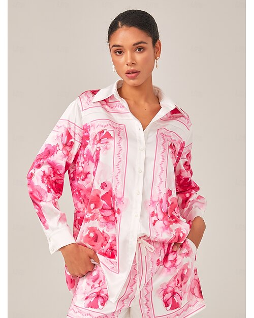 Per donna Rosso Elegante Bohemien Vacanza Colletto a Camicia Estate