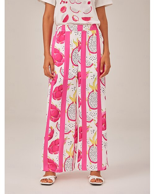 Per donna Femminile Largo Gamba larga Lunghezza intera Raso Elegante Bohemien Vacanza Casuale Rosa Estate XS S M