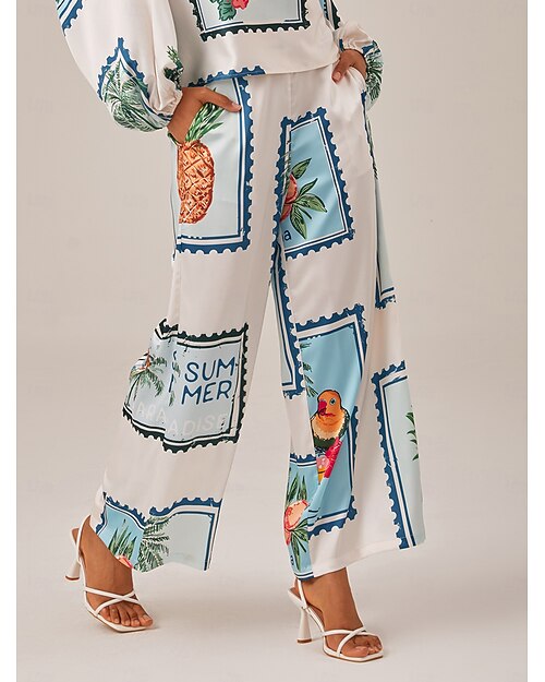 Per donna Gamba larga Lunghezza intera Raso Tasca Elegante Vacanza Casual Casuale Bianco Estate Primavera Autunno XS S M