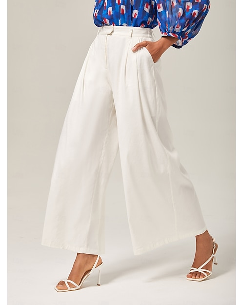 Femmes Longueur complète Lin Taille haute Élégant Occasionnel Tenue quotidienne Blanche Été XS S M
