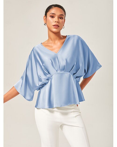 Mulheres Feminino Camisa casual Casual Camiseta Azul Marinha Azul Céu Verde Manga Curta Elegante Férias Decote V Verão Primavera