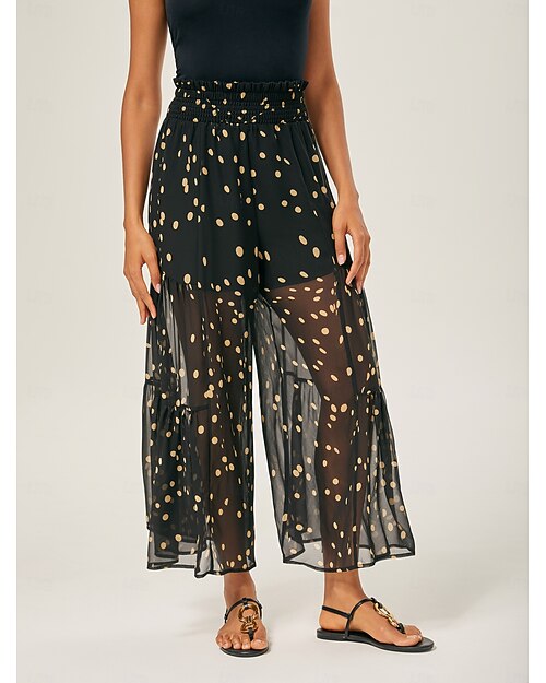 Mujer Pantalones de pierna ancha Pantalones Gasa Elegante Bohemia Vacaciones Vacaciones Playa Negro Verano XS S M