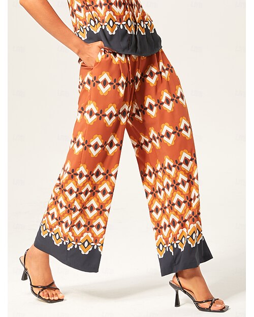 Femmes Féminin Culottes Jambe Large Longueur complète Élégant Bohème Vacances Occasionnel Orange Été XS S M