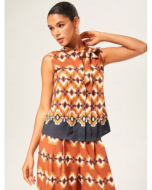 Femmes Féminin Chemise Décontractée Abstrait Occasionnel Sans manches Orange Sans manches Élégant Bohème Vacances Surplis Été