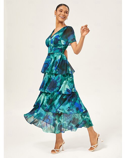 robe longue fluide à volants en mousseline à imprimé floral