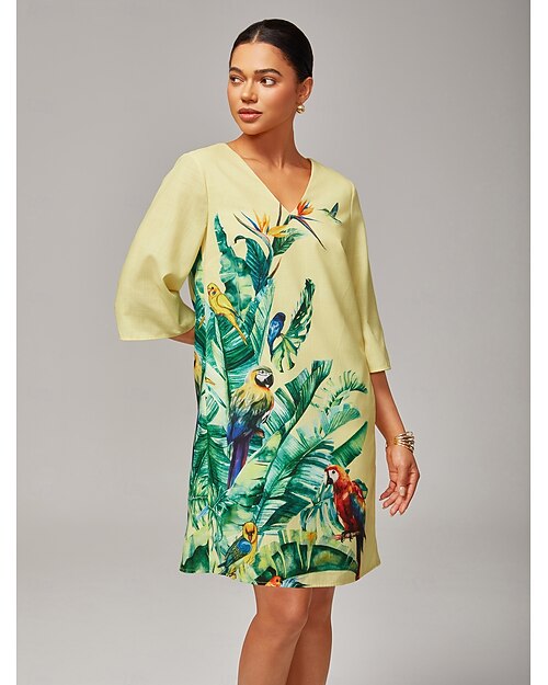 Vestido mini holgado con estampado floral y cuello en V
