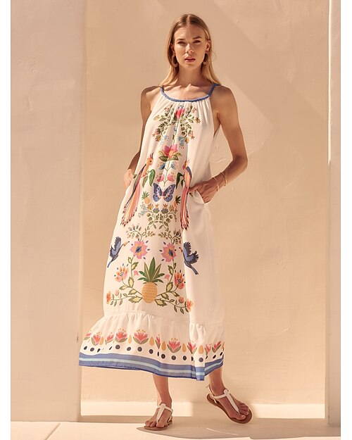 Vestido estampado estilo vacaciones de playa en tonos blancos